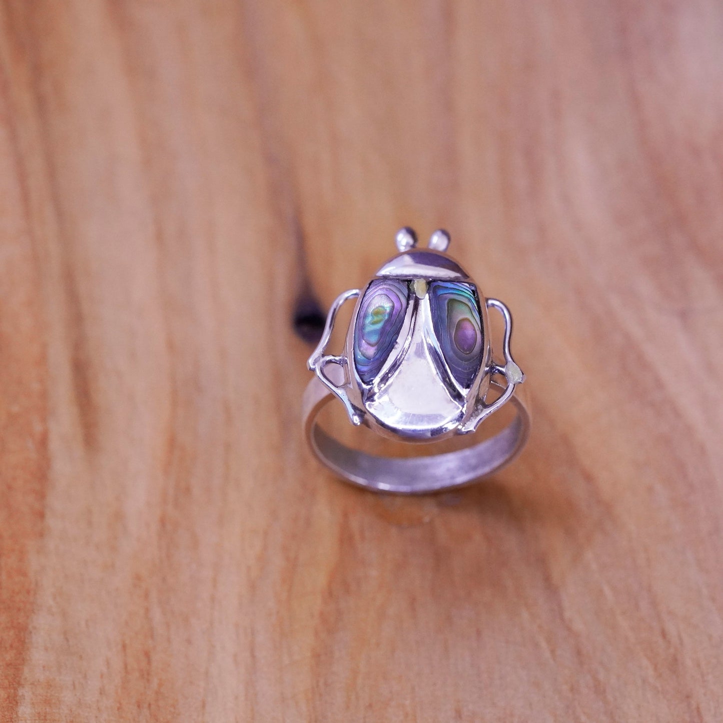 Size 6.25, vintage Mexico sterling silver handmade ring, 925 firefly w/ abalone