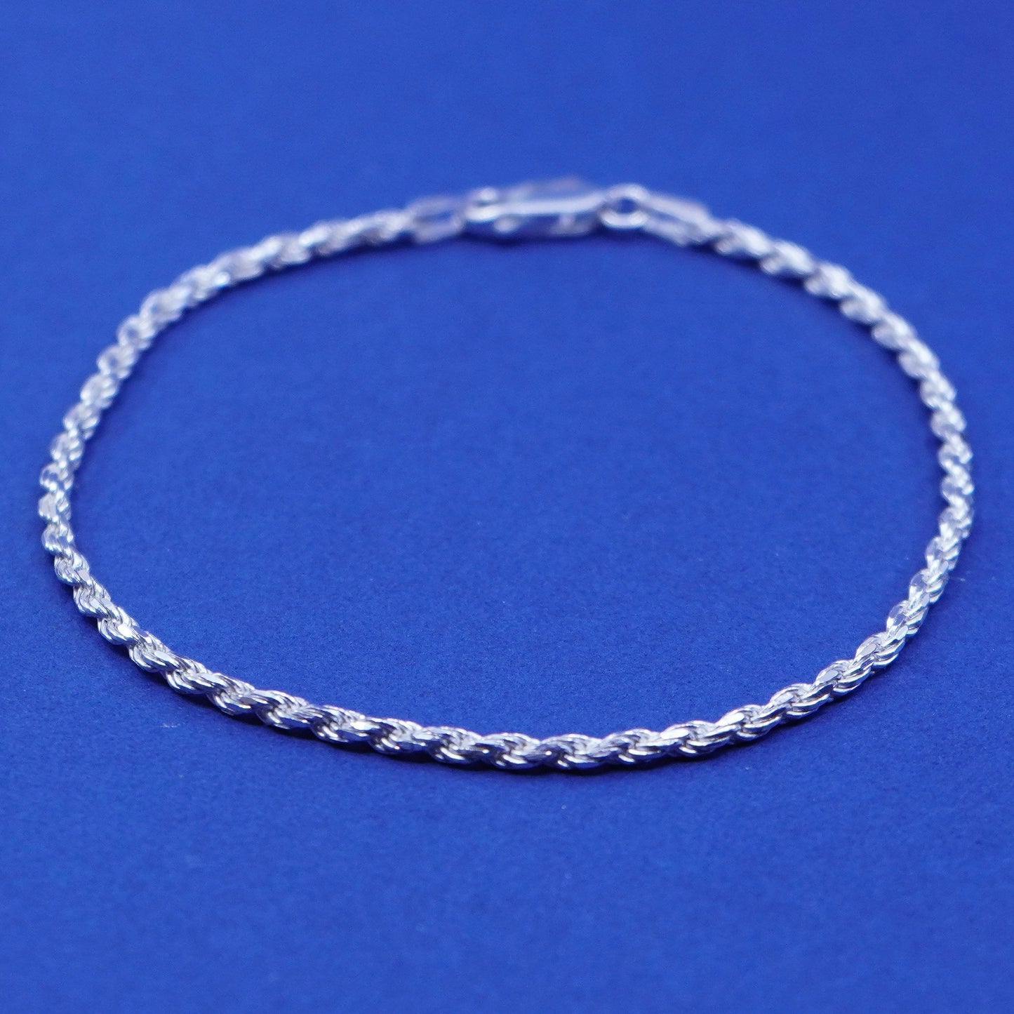 7.75”, 2mm, vintage sterling silver handmade bracelet, Italy 925 rope chain