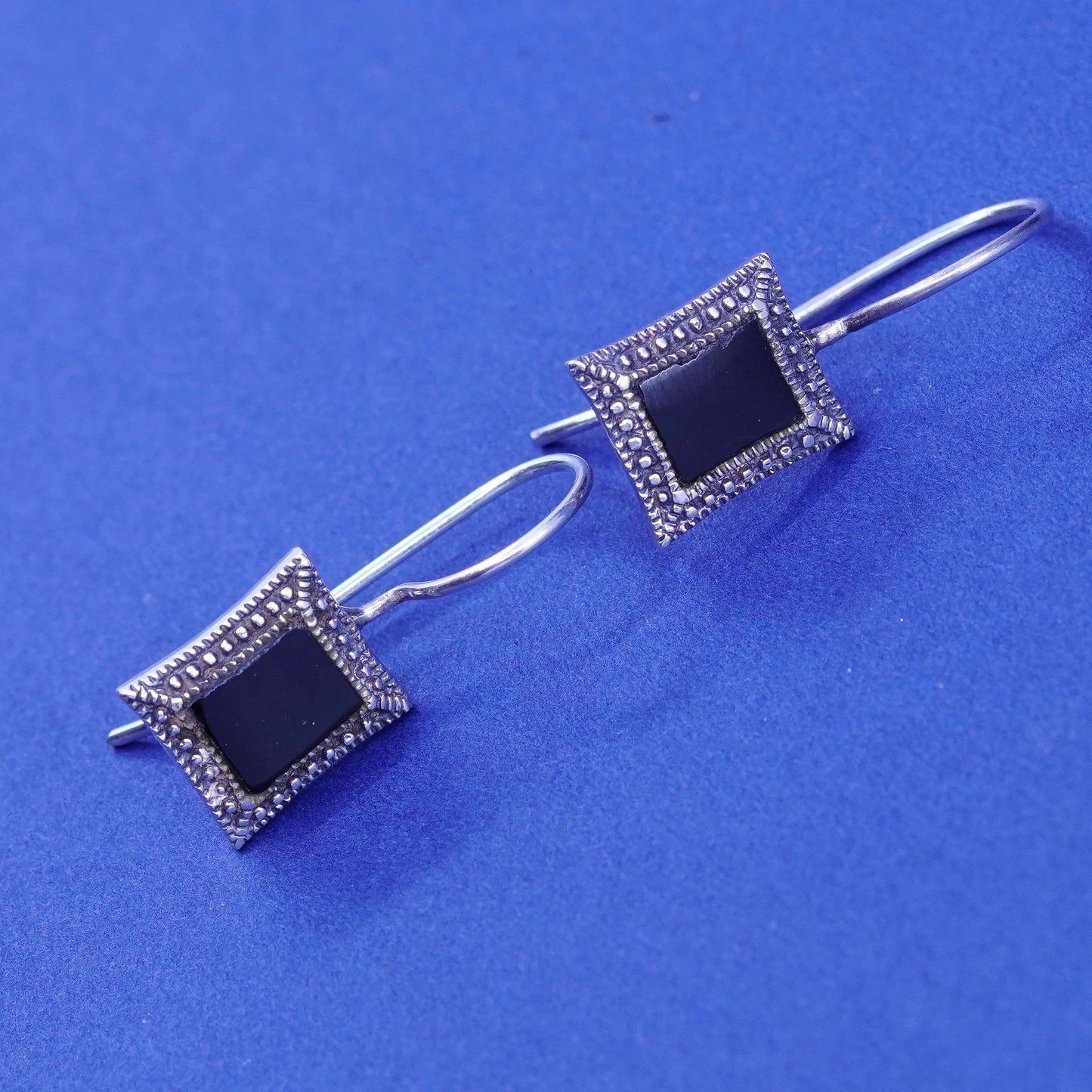 Vintage Sterling 925 Silver handmade Earrings with black onyx and beads around