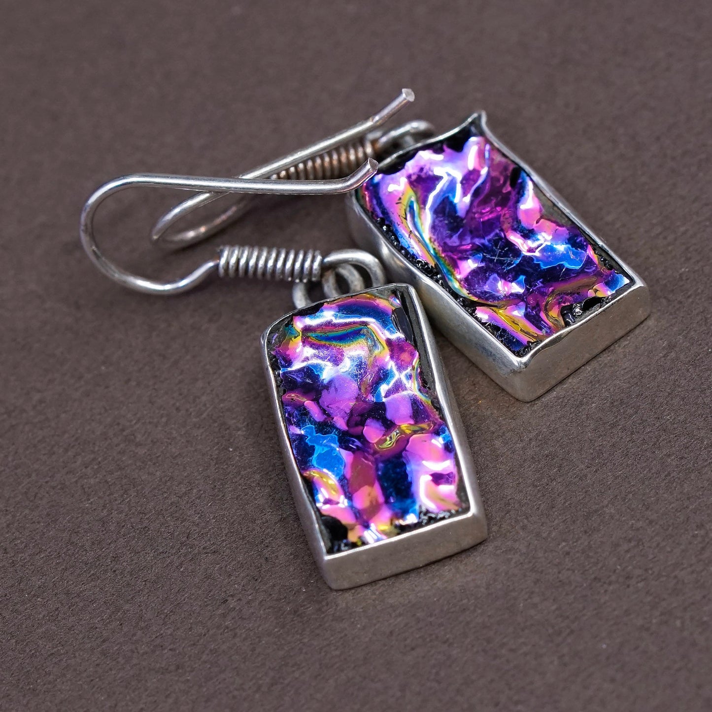 Vintage Sterling silver handmade earrings, solid 925 silver glass beads