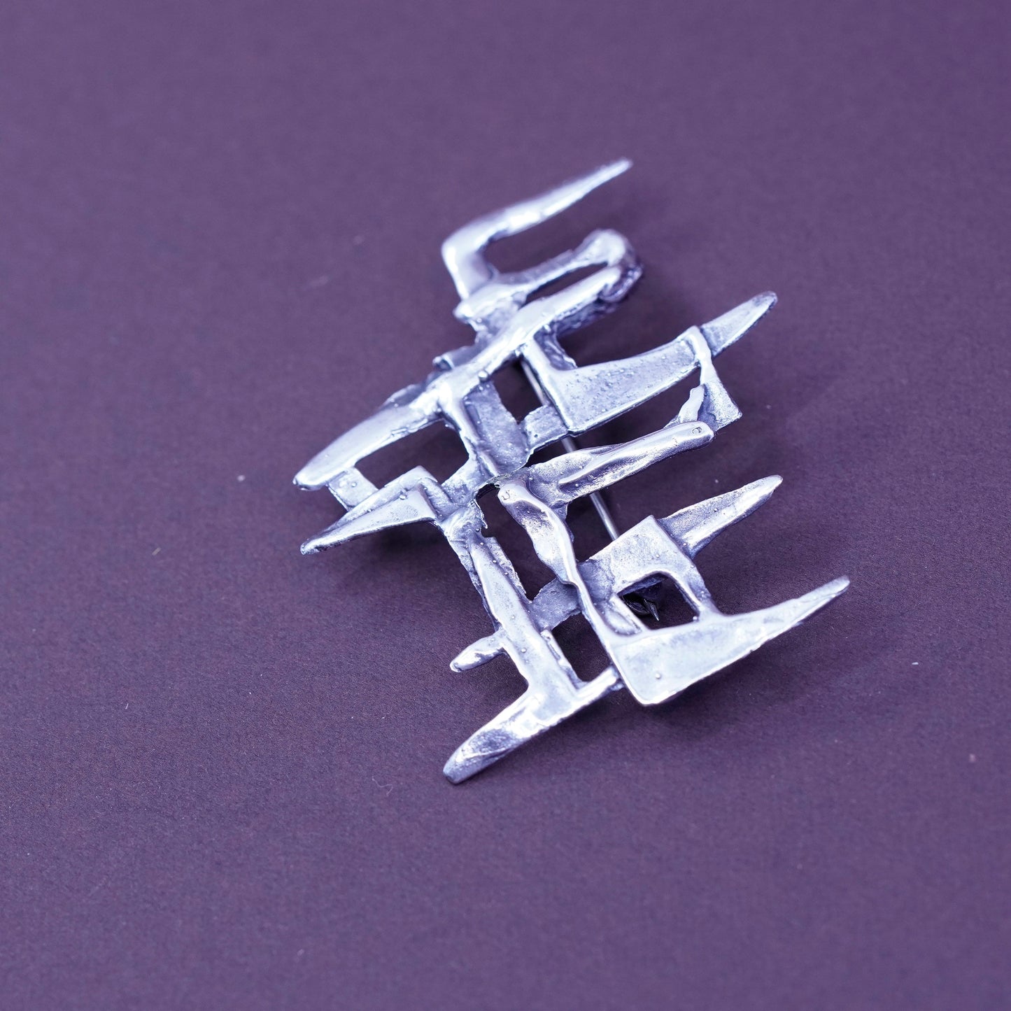 Vintage handmade sterling 925 silver modern strip brooch