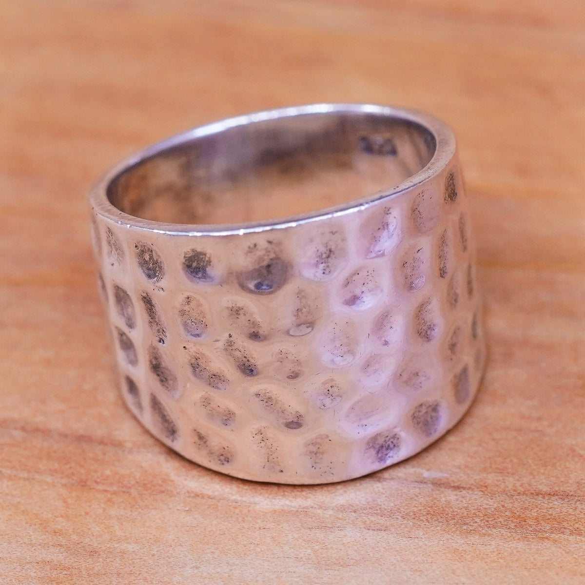 Size 6, vintage Sterling silver handmade ring, hammered 925 wide band