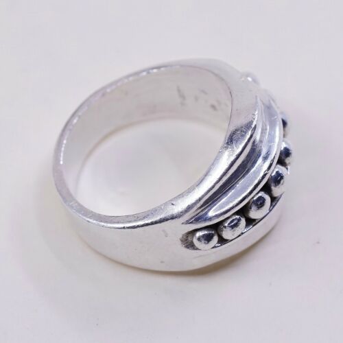 Size 7.25, Vtg Sterling Silver Handmade Ring 925 Silver Band w/ beads Around