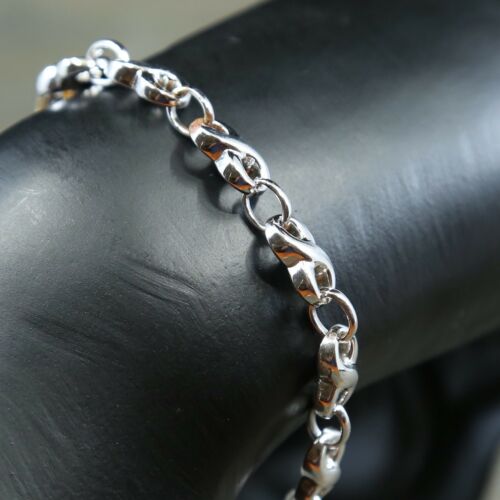 7”, 7mm, vtg Sterling silver bracele, Solid anchor puffed chain