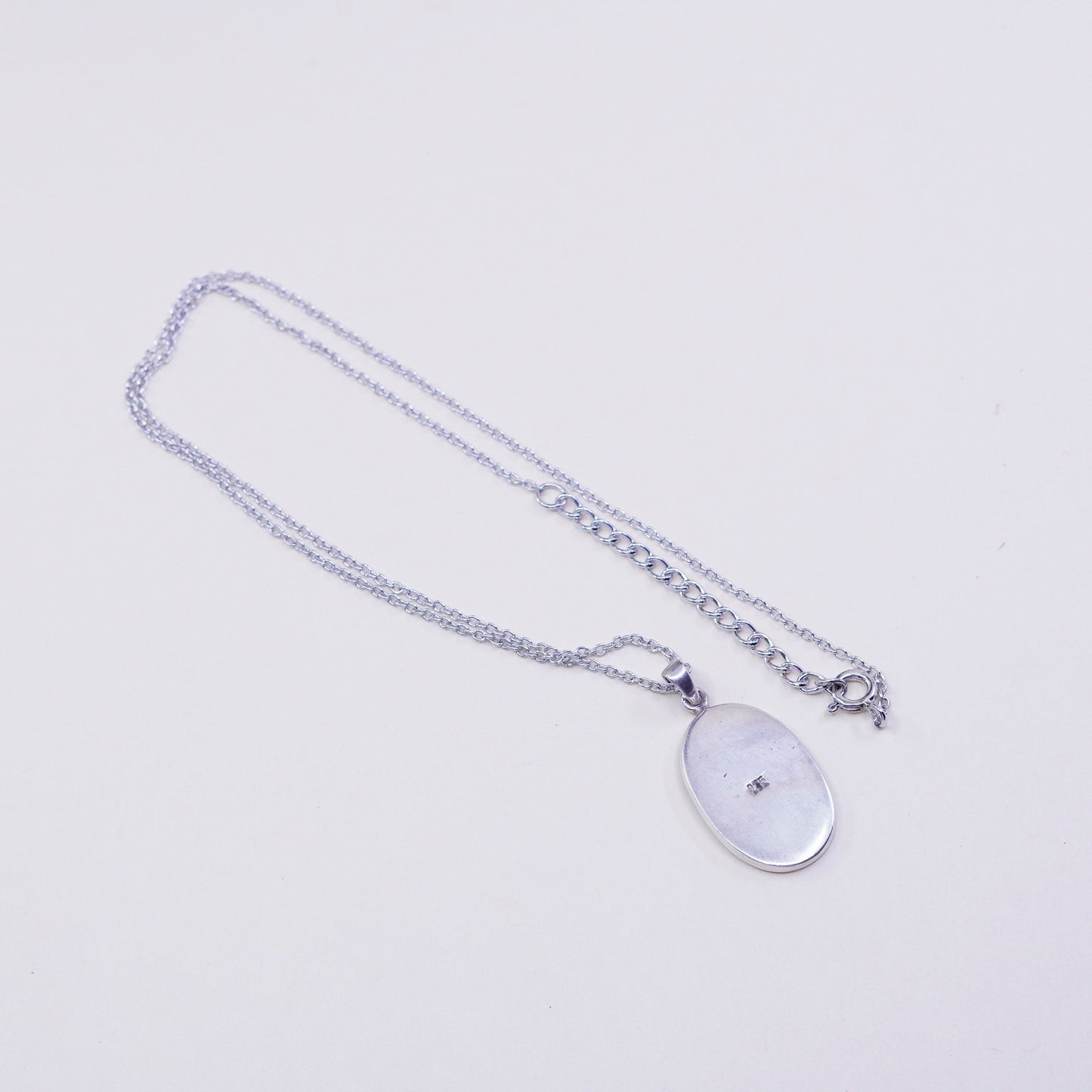 16+2”, Sterling silver necklace, 925 circle chain oval mother of pearl pendant