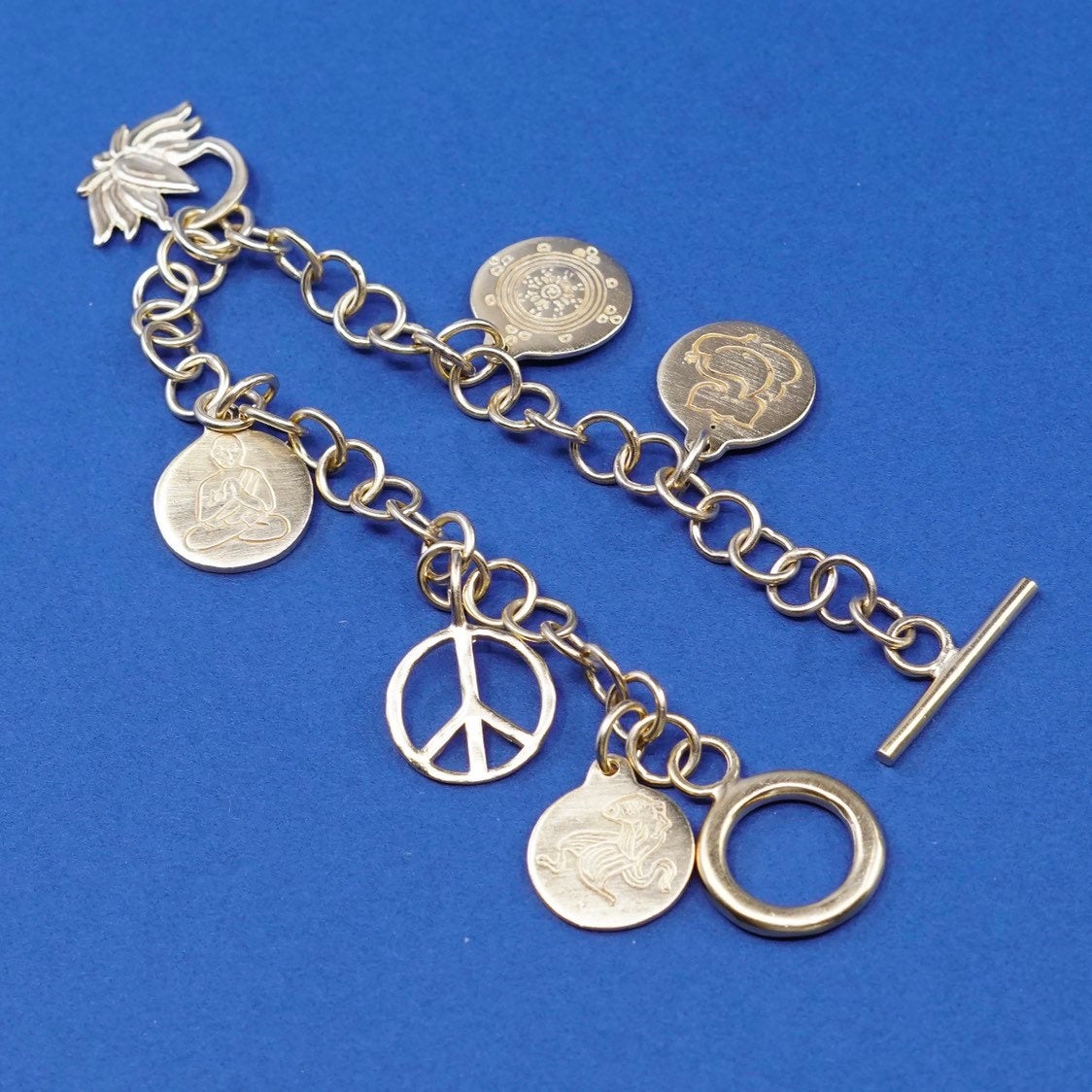 7.25", baroni vermeil gold Sterling 925 silver handmade circle charm bracelet