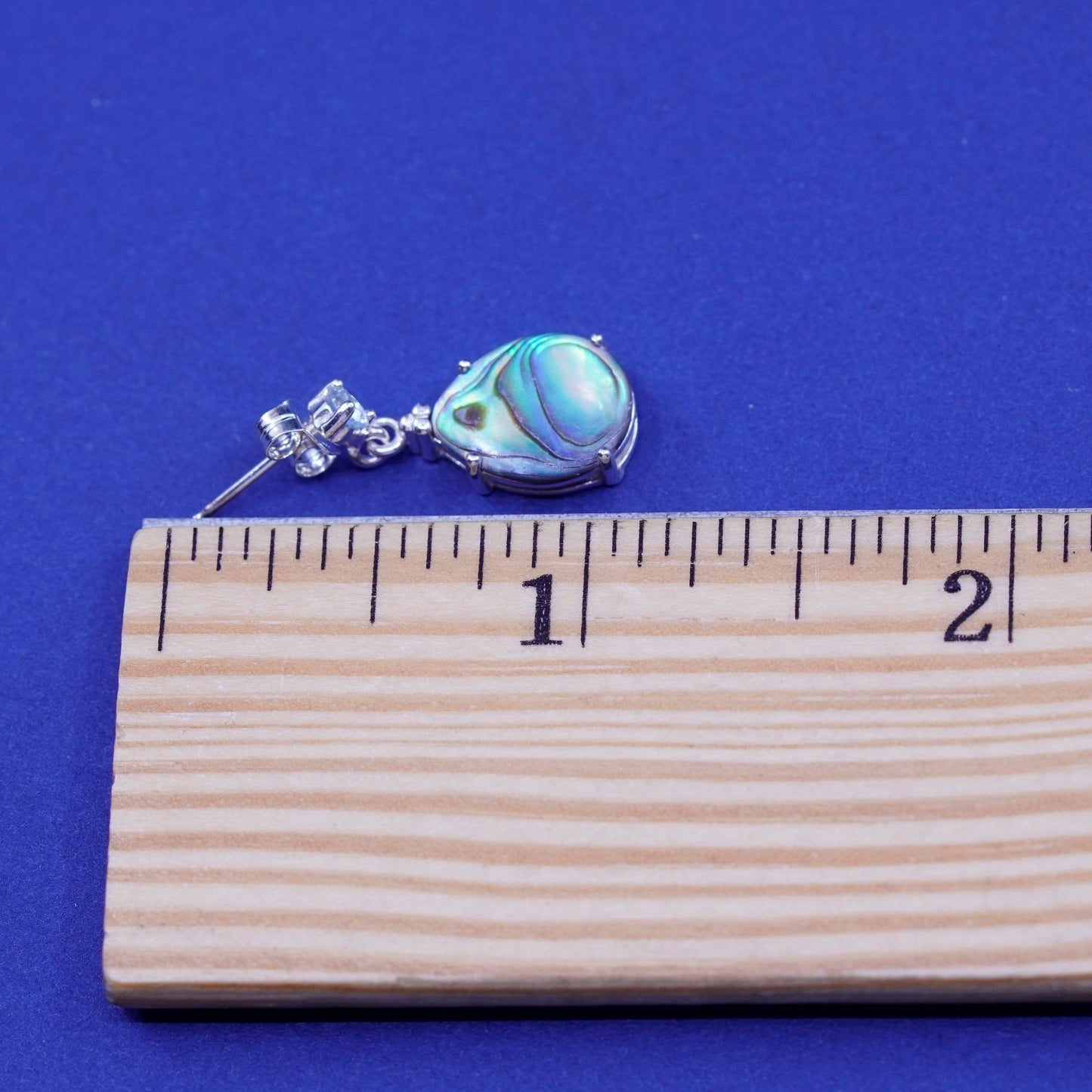 Vintage Sterling 925 silver handmade earrings with teardrop abalone and cz