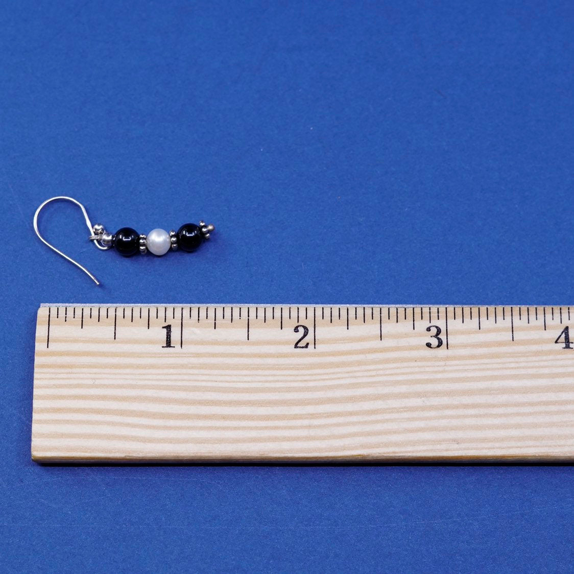 vtg Sterling silver handmade earrings, 925 w/ pearl N obsidian drops