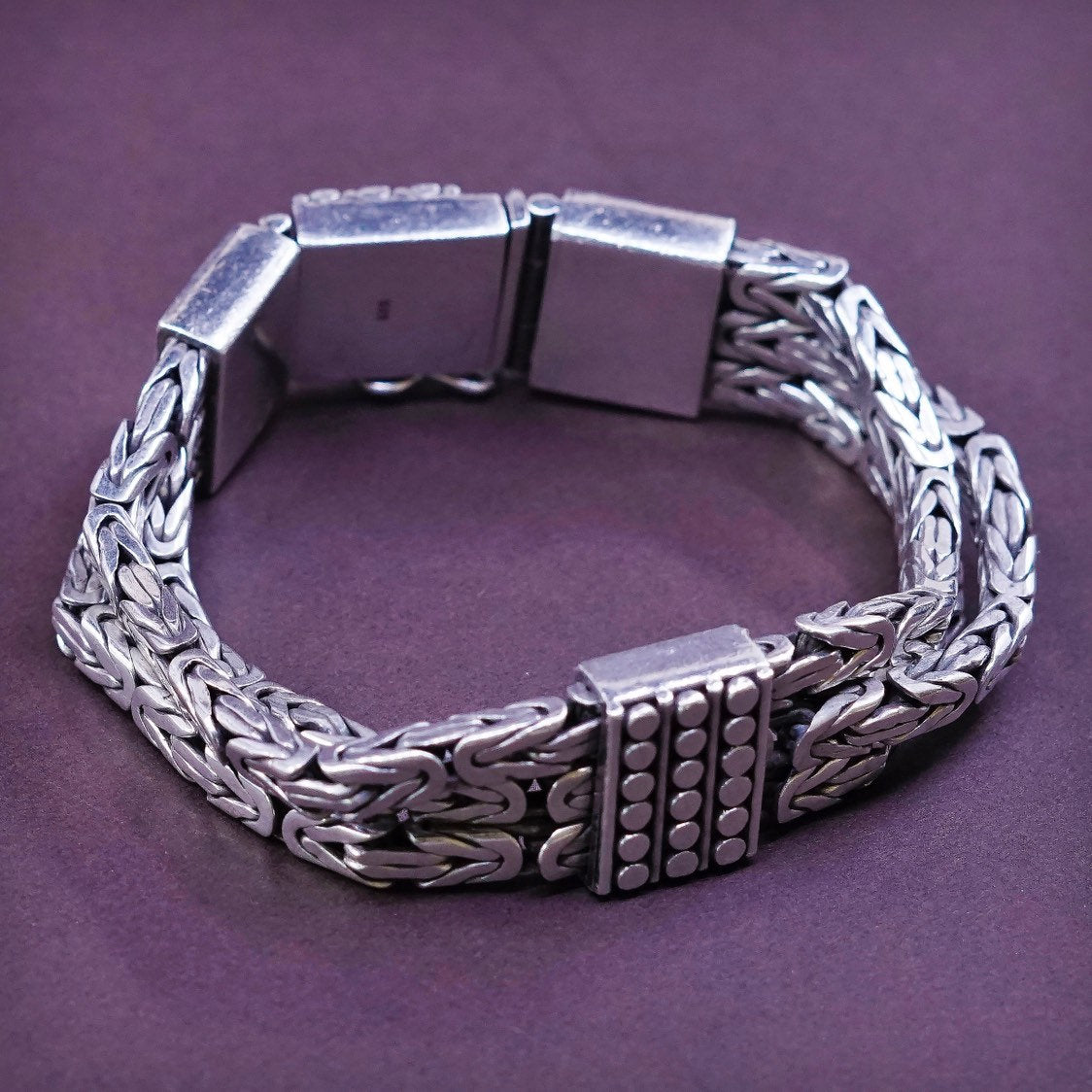 6.75”, 15mm, vtg heavy Sterling silver handmade bracelet, 925 wheat chain Bali