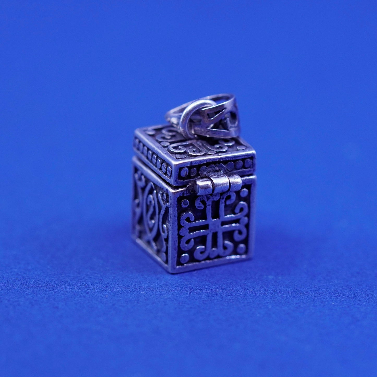 Vintage Sterling silver prayer box pendant, 925 locket charm