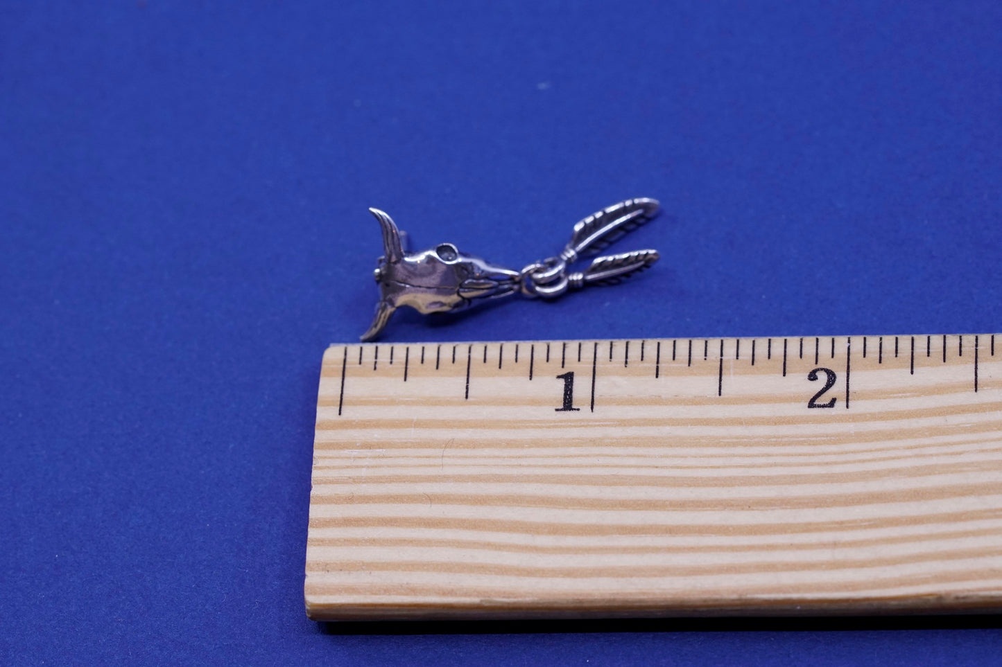 native Sheila Tso Masha Sterling silver earrings, 925 bull skull studs feathers