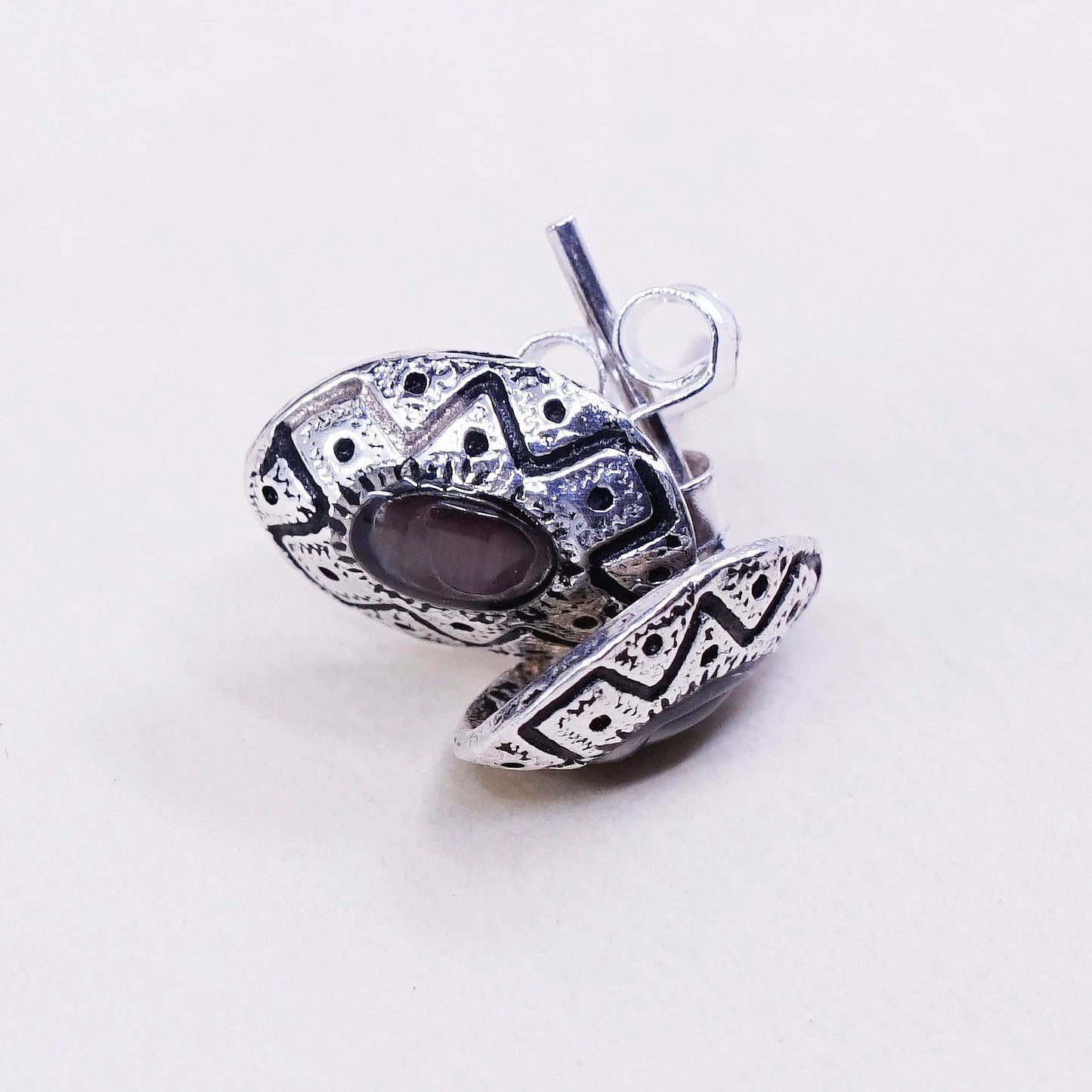 Vintage sterling silver earrings, 925 filigree studs with oval amethyst