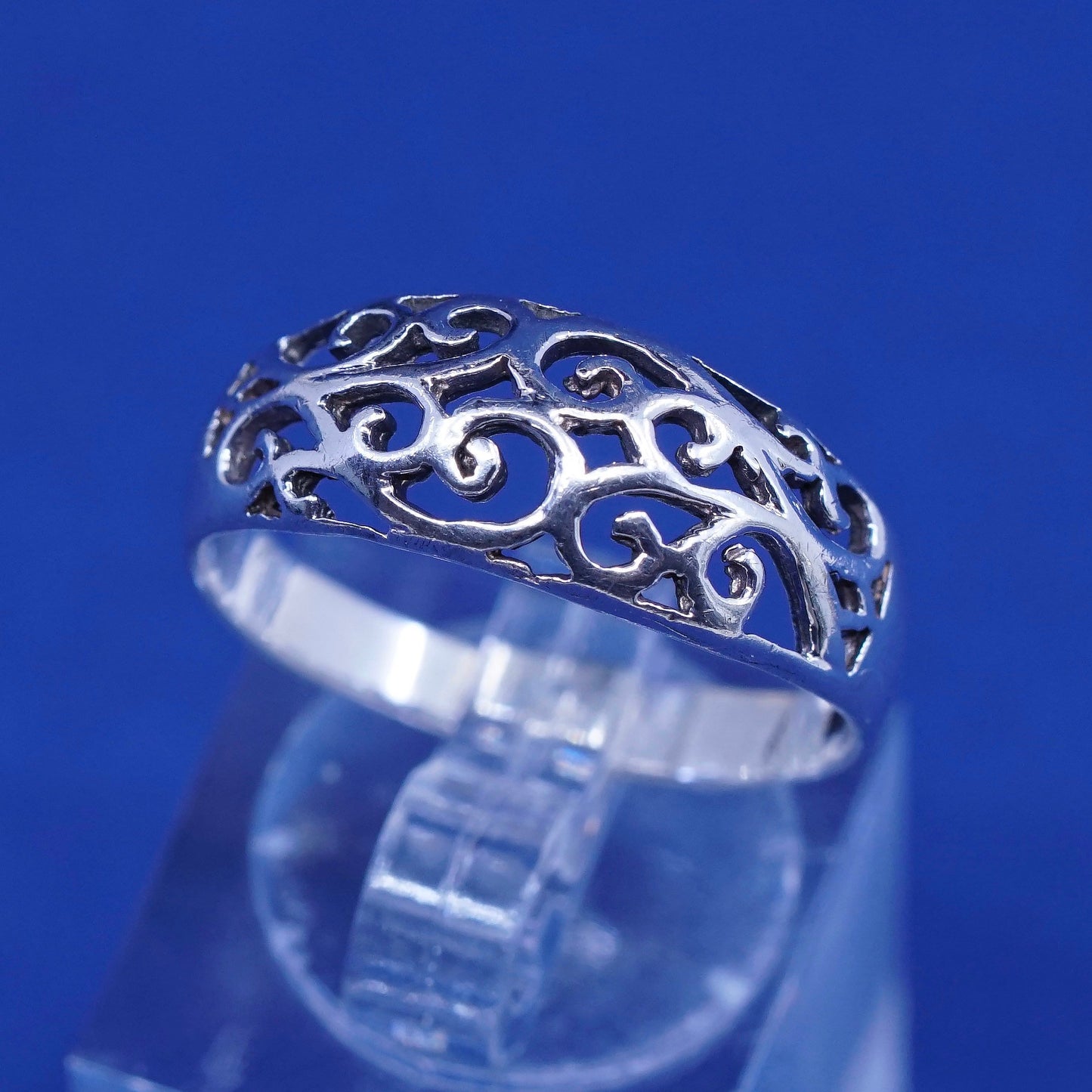 Size 9.5 vintage sterling silver handmade ring, 925 filigree whirl band