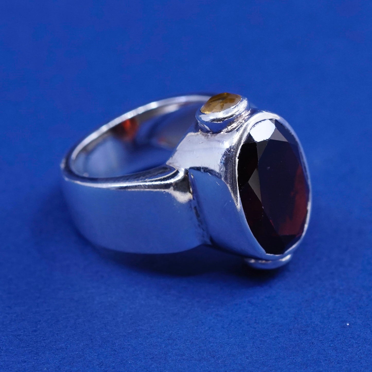 Size 5, vintage Sterling silver handmade ring, 925 with Ruby N citrine