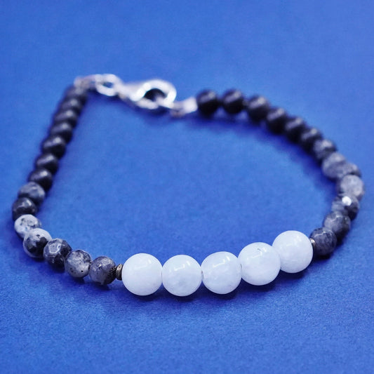 6.25”, vintage Sterling silver handmade bracelet with black and white quartz