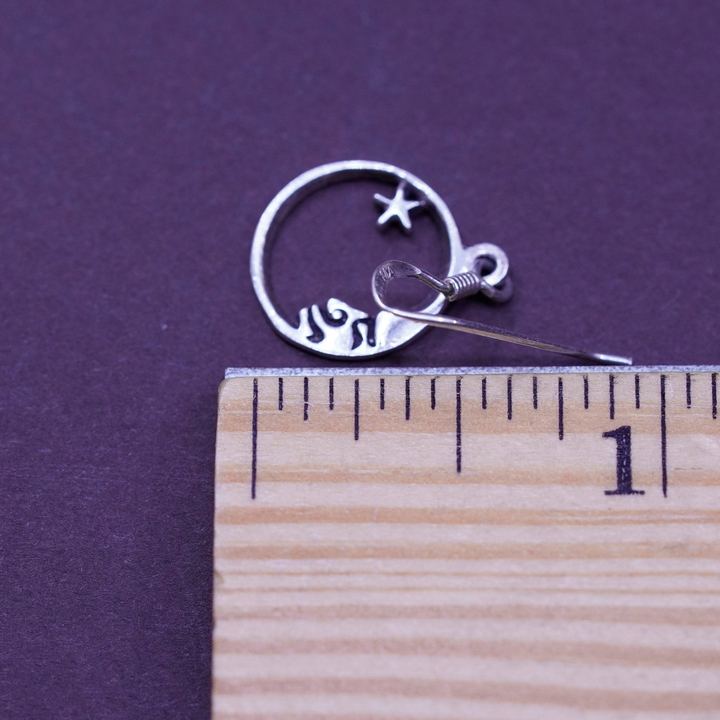 Vintage Sterling 925 Silver handmade Earrings with moon face