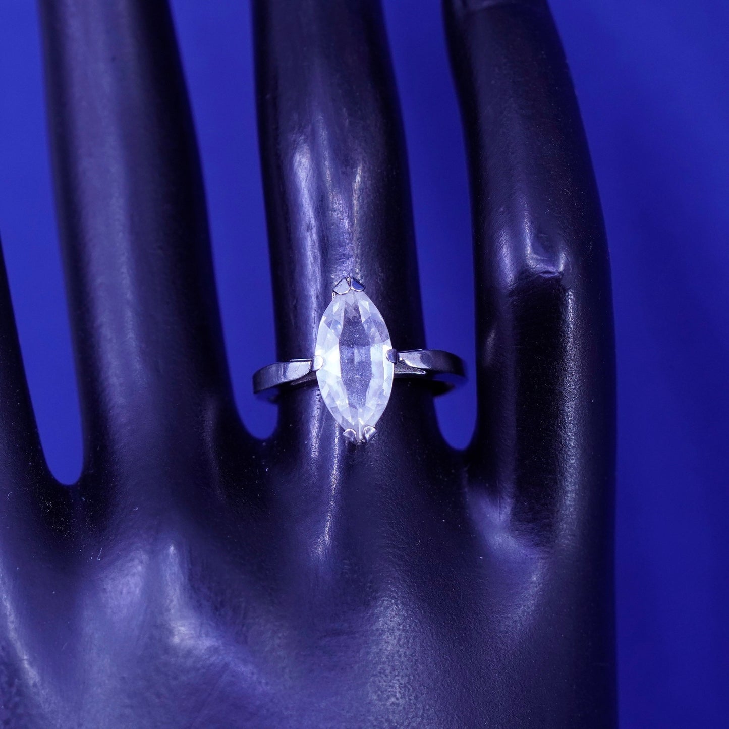 Size 7, vintage Sterling silver handmade ring, 925 ring with marquise shaped cz