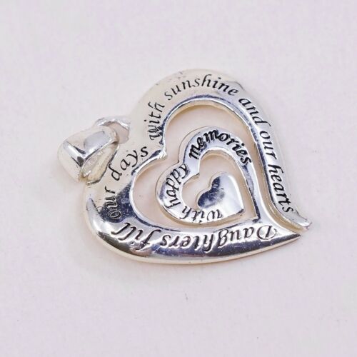 Sterling 925 Silver Heart Quote Pendant, “Daughter Fill Our Days W Sunshine”