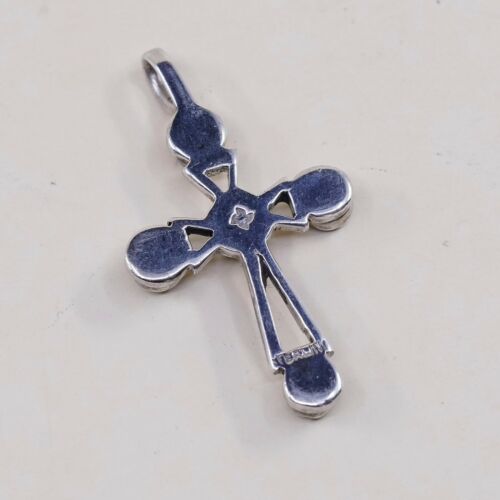 Vintage Sterling Silver Handmade Pendant, 925 silver cross w/ Green Glass