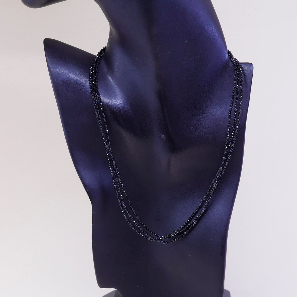 18”, sterling silver handmade multi strands necklace, obsidian beads 925 clasp