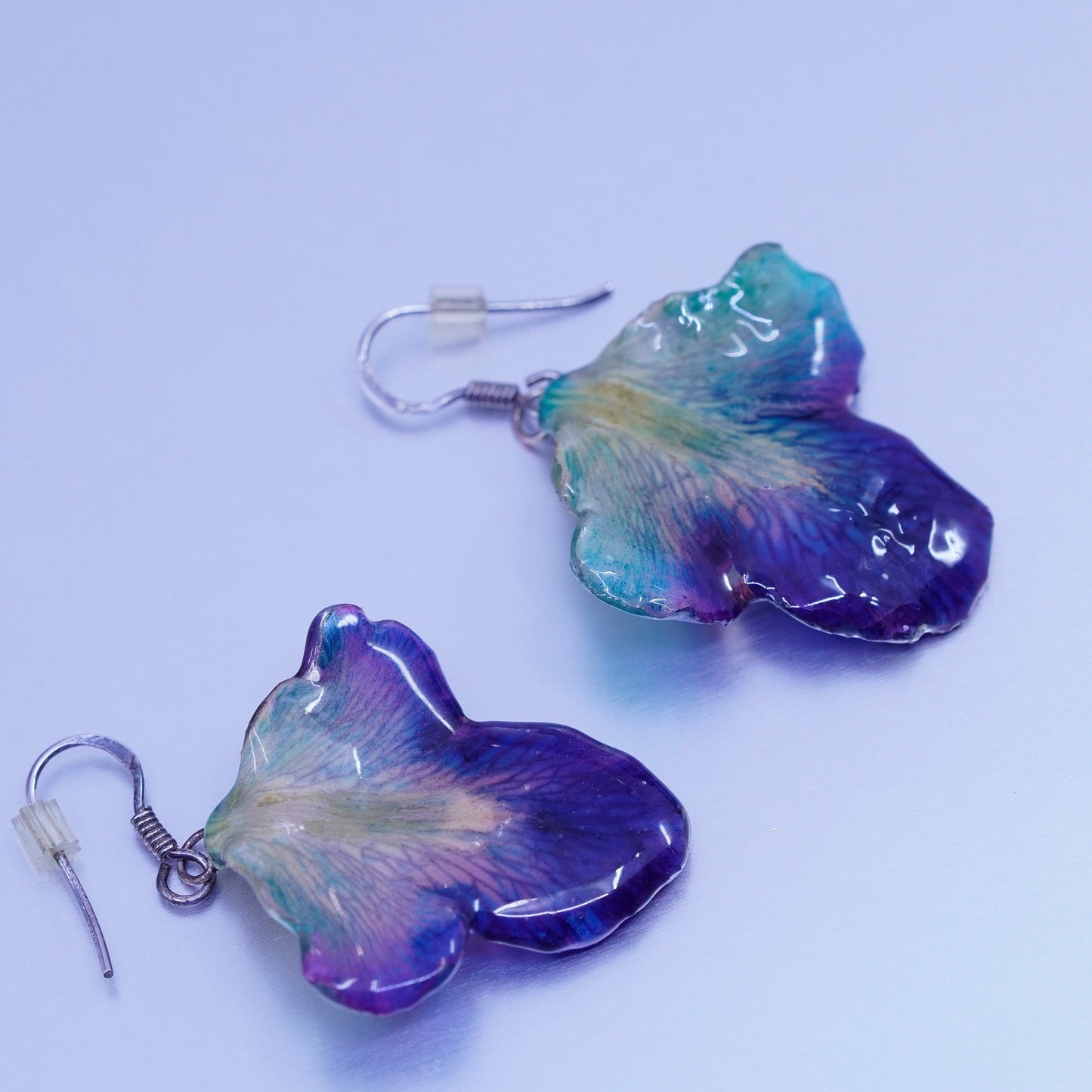 Vintage Sterling 925 silver handmade resin leaf earrings