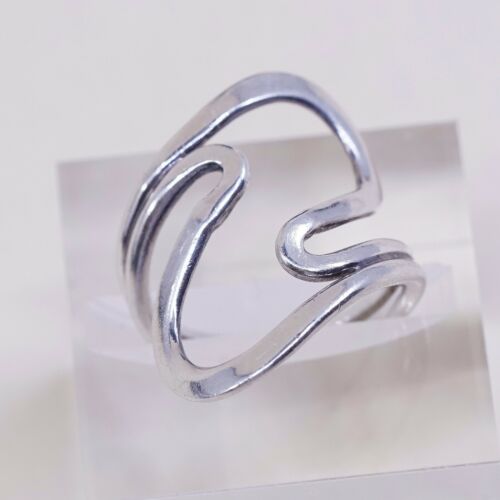 Sz 6.75 Vtg Sterling Silver Handmade Ring 925 Band Wavy, Stamped 925