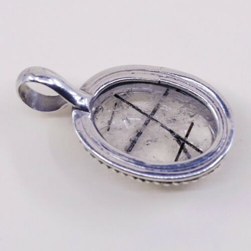 Vtg Sterling 925 Silver Handmade Pendant W/ tourmalated quartz N Beads Aeound