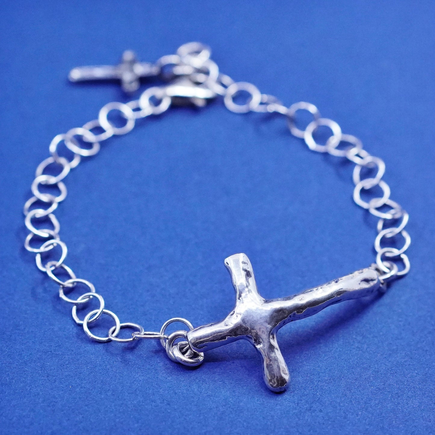 7.5”, Israel Shablool Didae Sterling silver bracelet, 925 chain cross charm