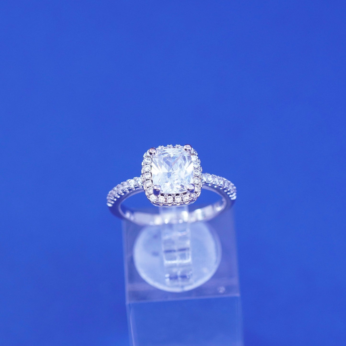 Size 8, vintage Sterling 925 silver engagement anniversary ring with cluster Cz
