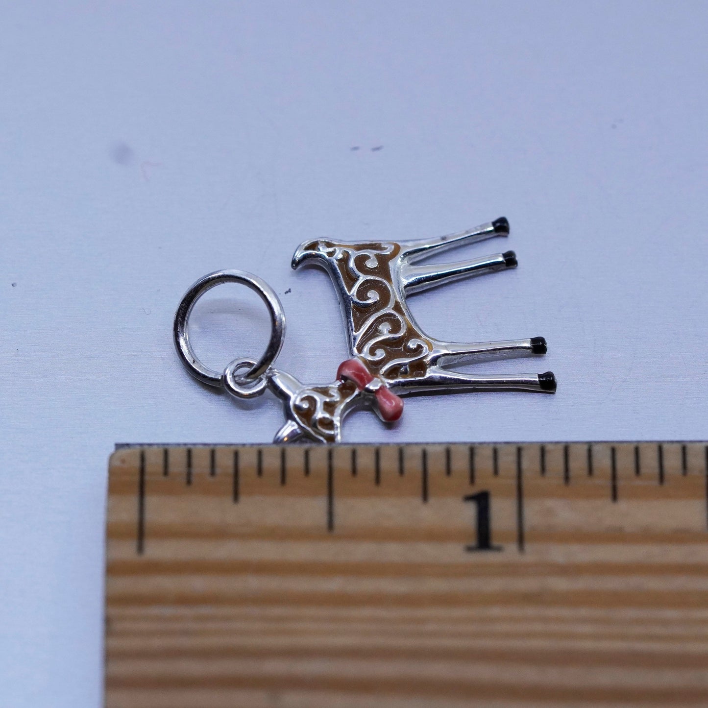 Vintage sterling 925 silver enamel deer charm pendant