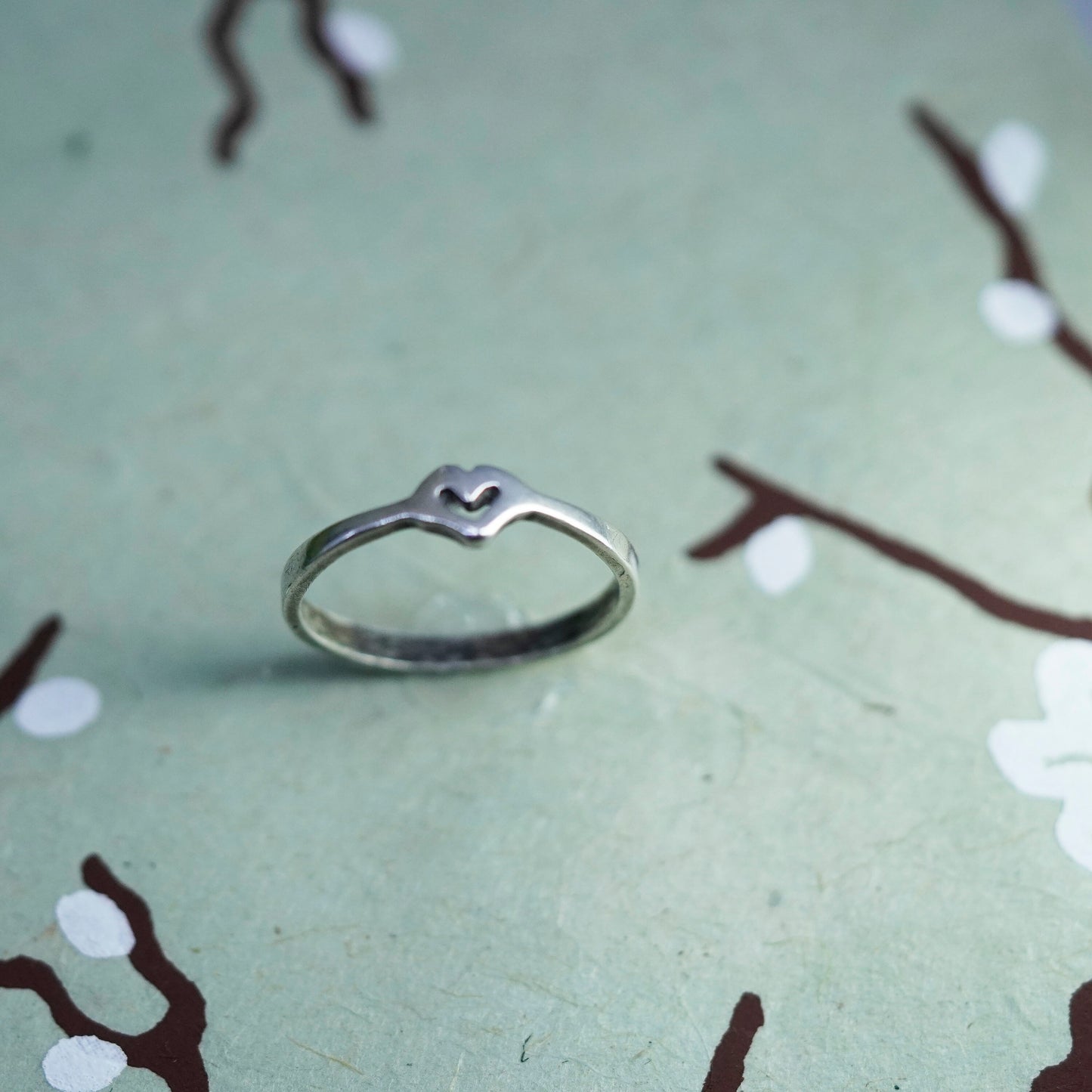 Size 7, Vintage sterling silver ring, Mexico 925 handmade stackable heart band