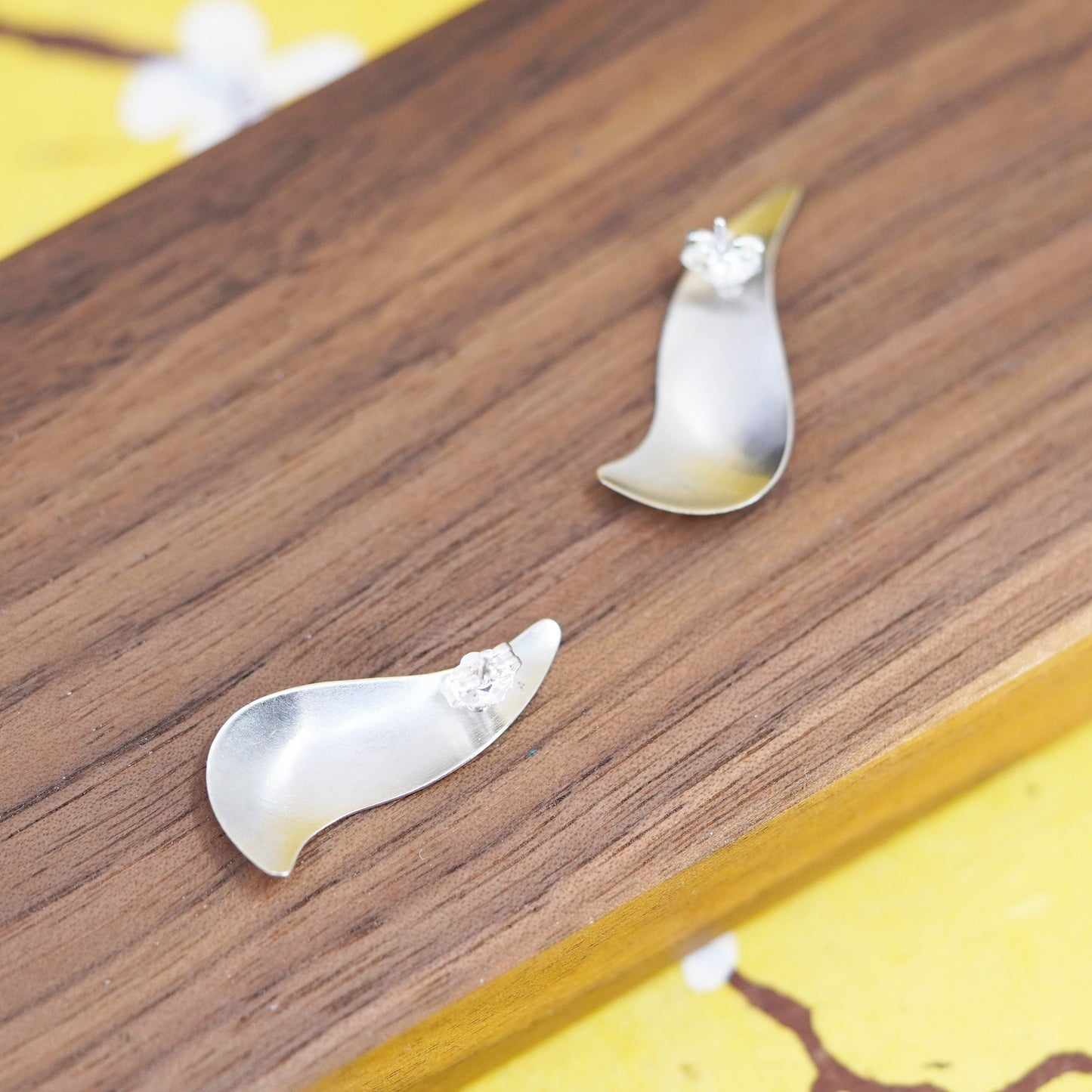 Vintage Sterling silver handmade earrings, 925 wavy matte studs