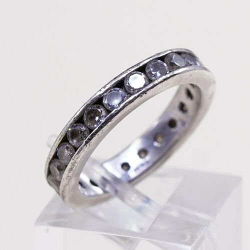 Sz 6, Vtg Sterling silver ring, 925 silver statement band w/ cz
