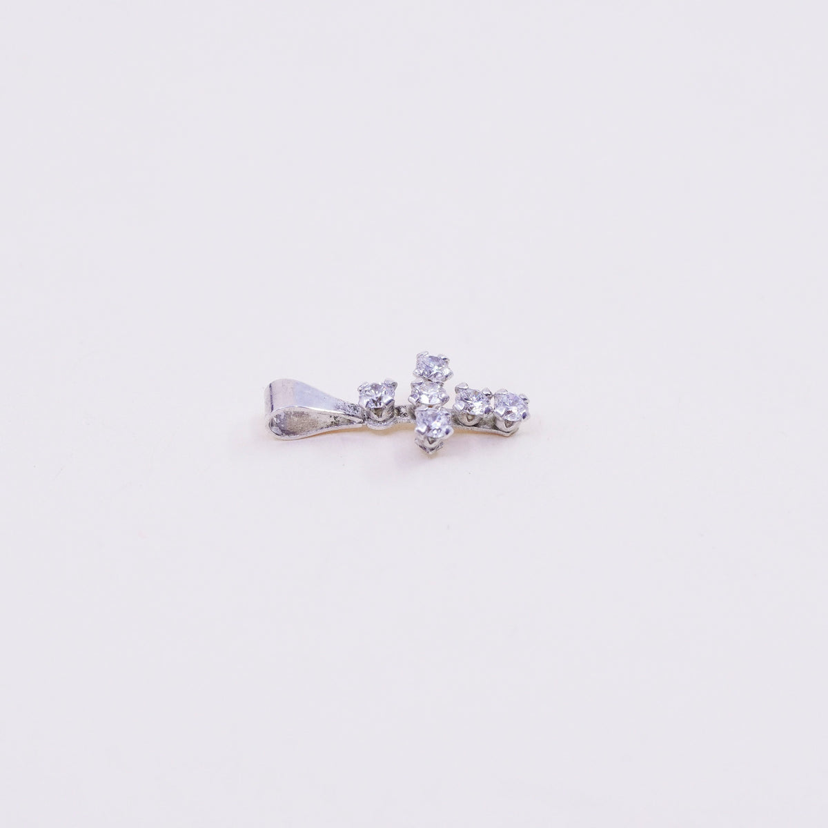 Vintage sterling silver tiny pendant, 925 cross handmade charm with cz