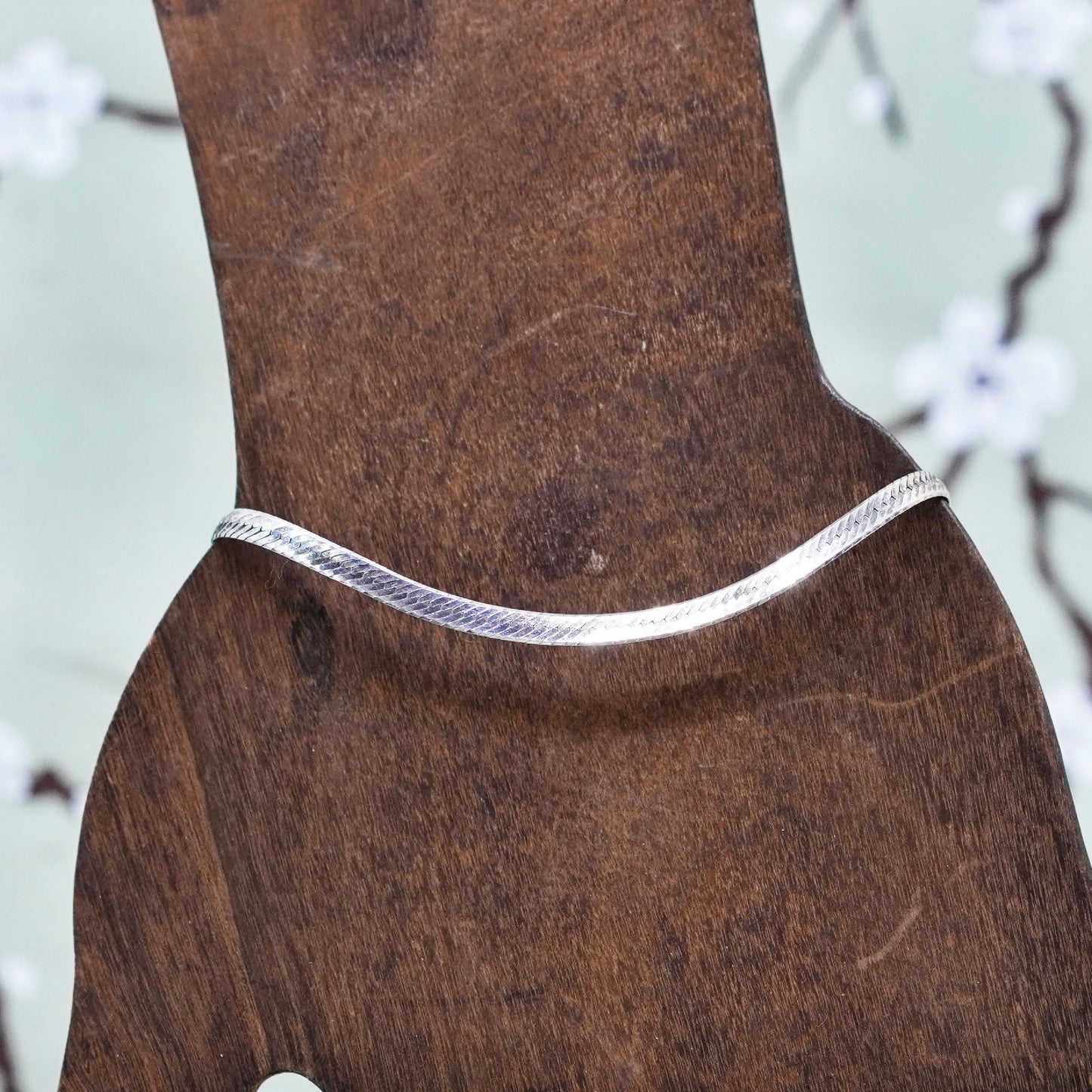 7”, 3mm, Vintage sterling silver bracelet, textured 925 herringbone chain