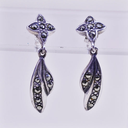 Vintage Sterling silver handmade earrings, 925 clover leaf with marcasite