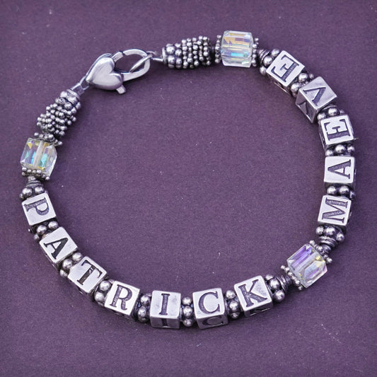 6.5”, Sterling 925 silver handmade bracelet cz beads name Patrick Maeve cubes