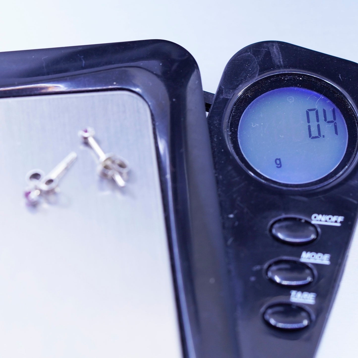 Vintage Sterling 925 silver earrings, studs with tiny ruby inlay