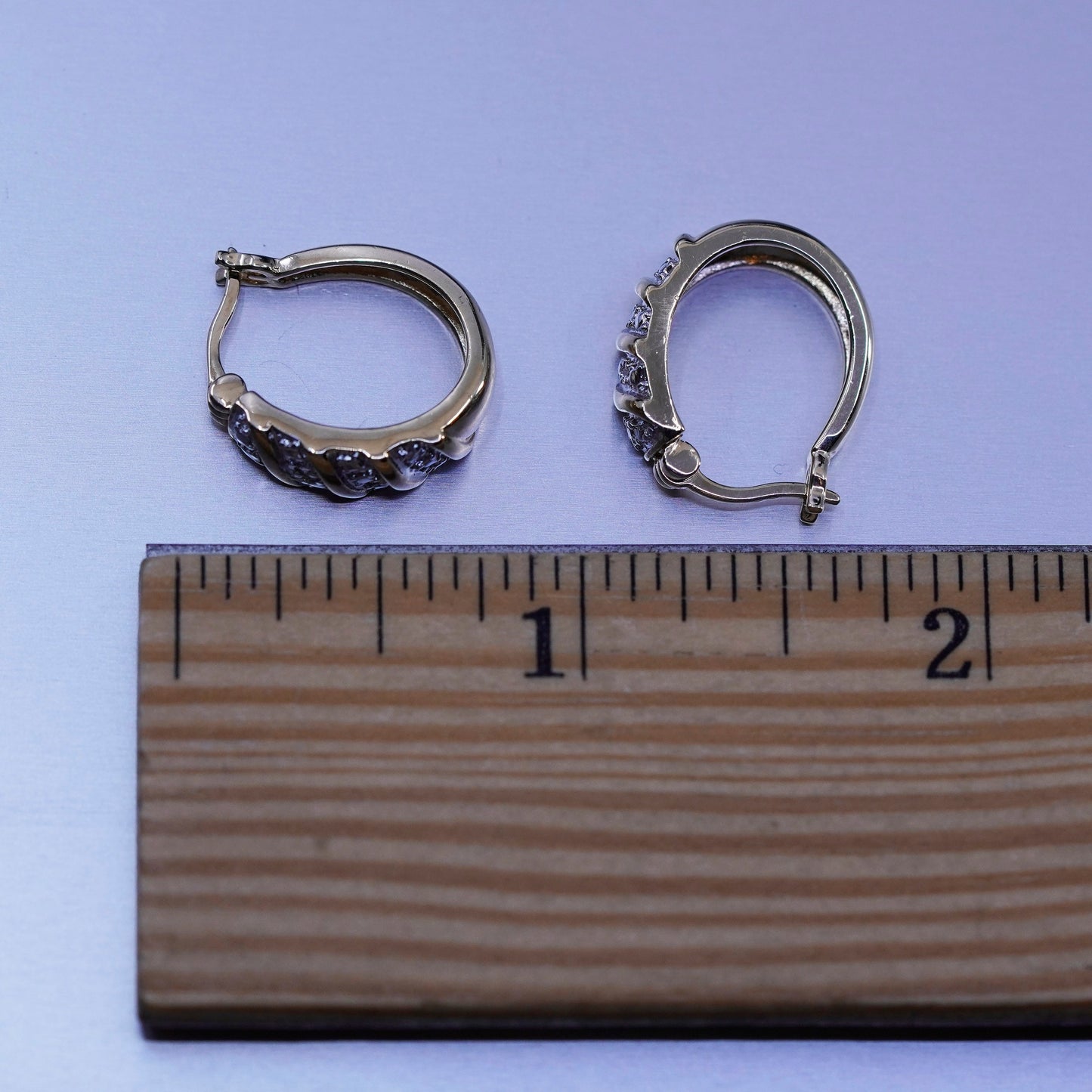0.5”, vintage vermeil gold over Sterling silver earrings, 925 hoops w/ diamond
