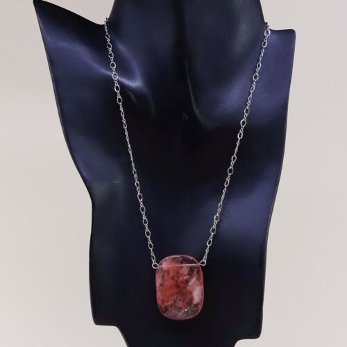 18” 4mm, Vtg 925 Sterling Silver Rombo chain Necklace W/ Checker Cut Rose Quaezt