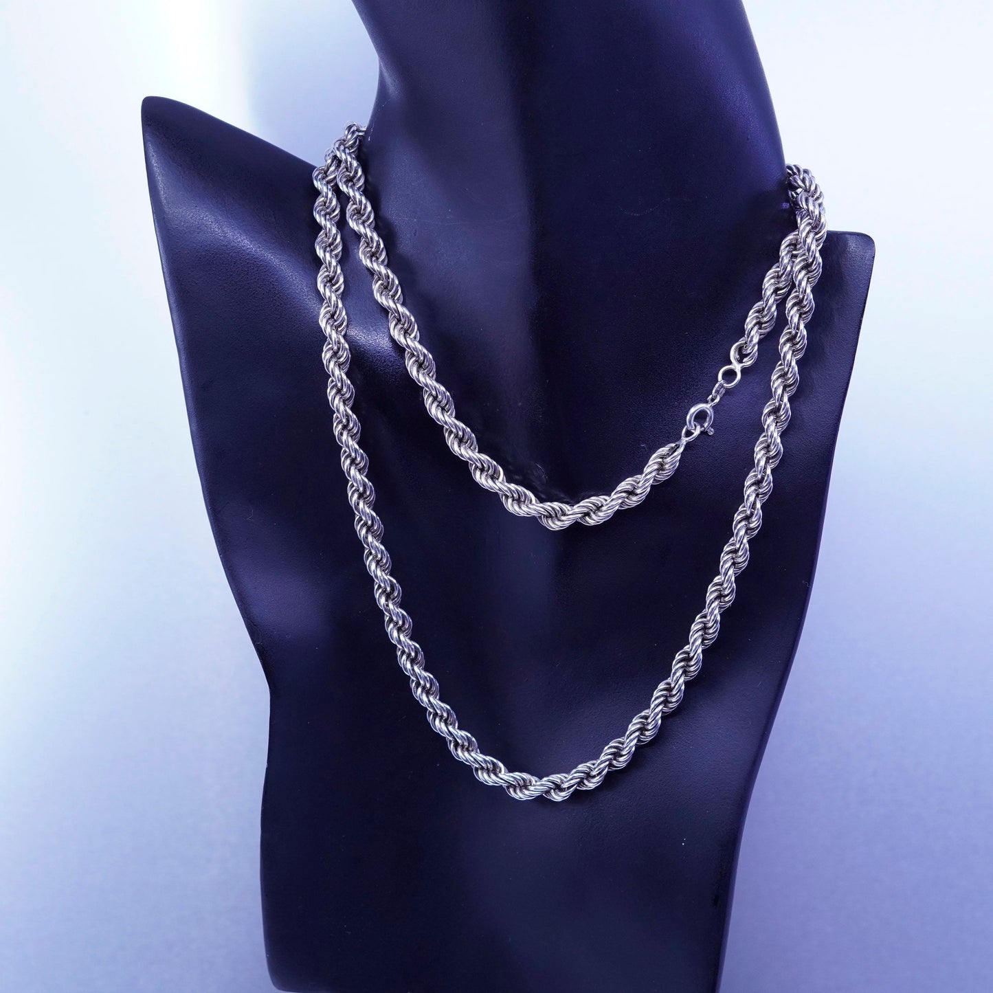 30” 6mm, vintage Sterling 925 silver bold rope chain necklace