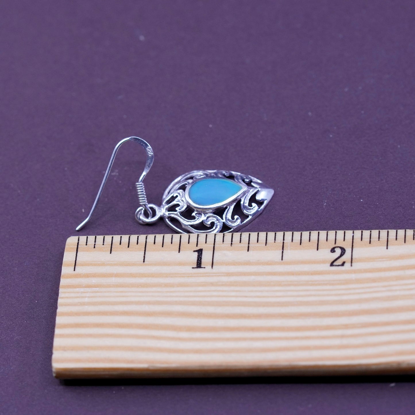 Vintage Sterling silver handmade earrings, Mexico 925 with teardrop turquoise