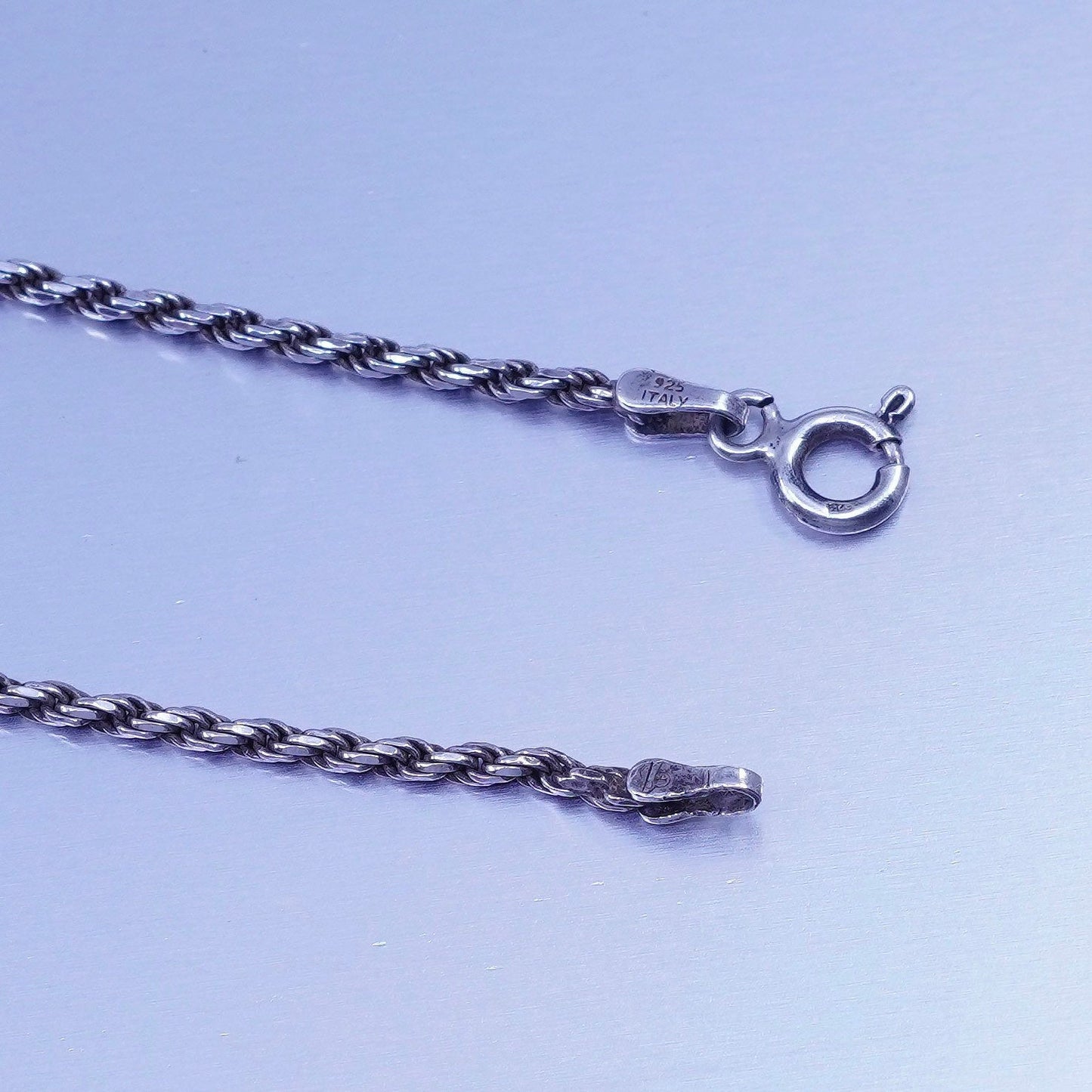 18” 1.6mm, vintage Italy Sterling 925 silver rope chain necklace