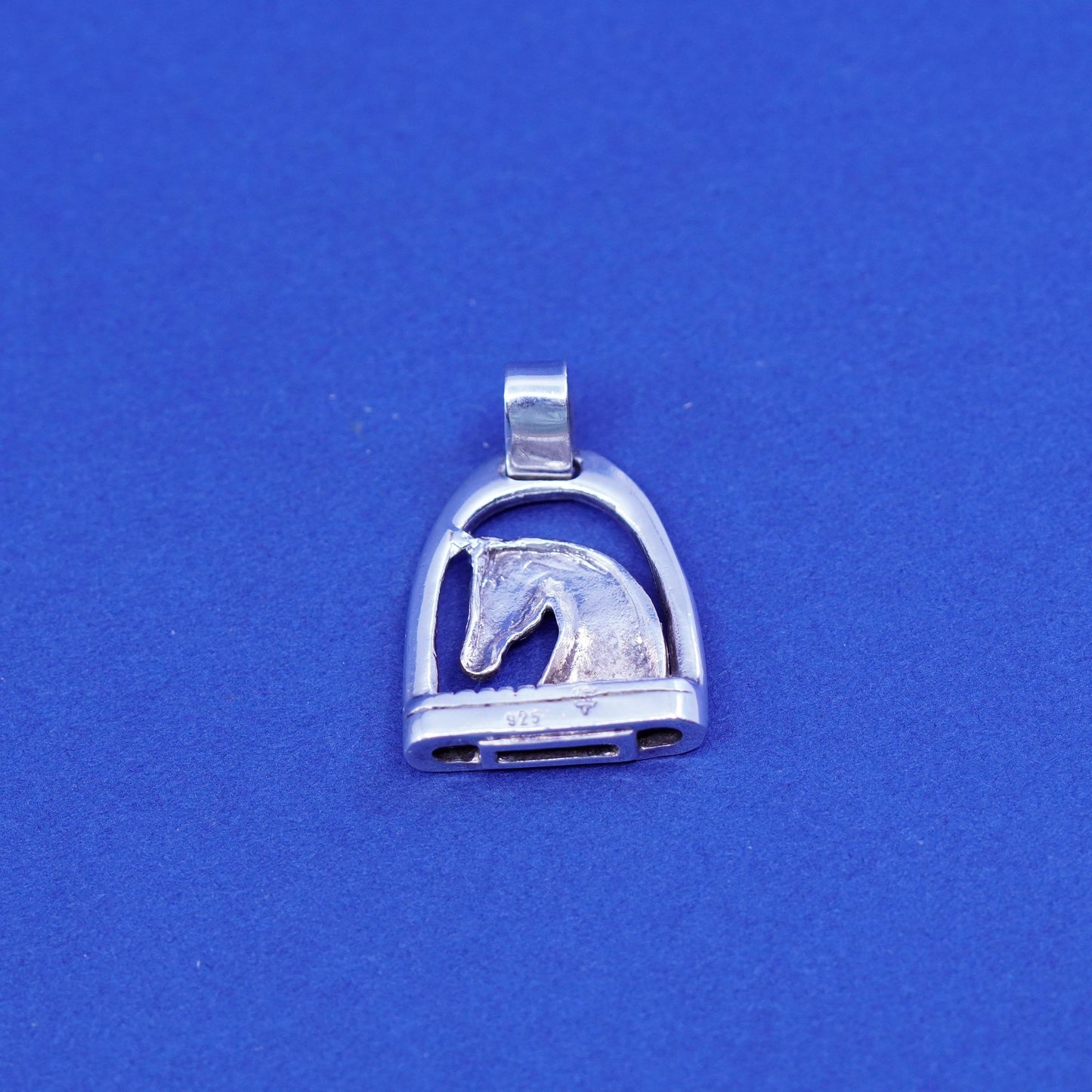 Vintage sterling silver handmade pendant, 925 horse portrait