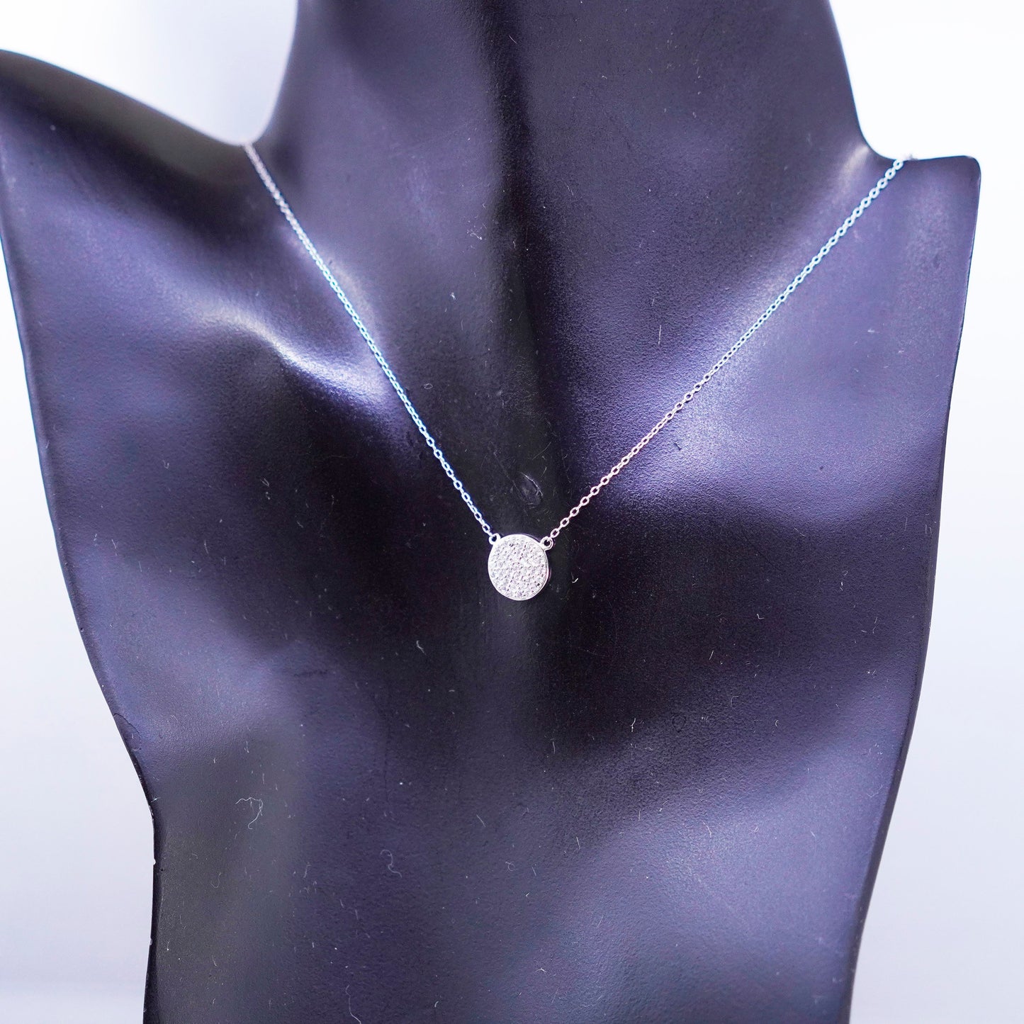 18”, Sterling 925 silver handmade circle pendant necklace w/ circle pendant Cz