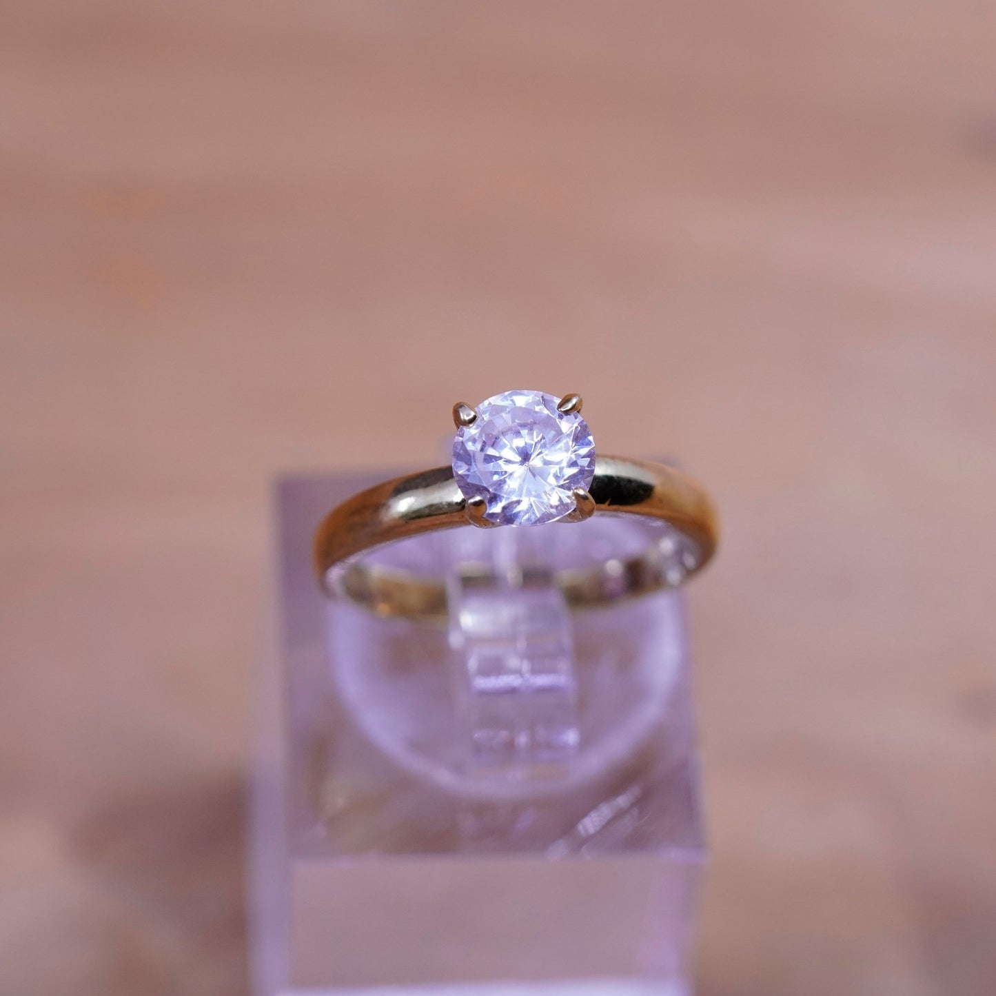 Size 5, vermeil gold over Sterling silver handmade ring, 925 engagement band cz