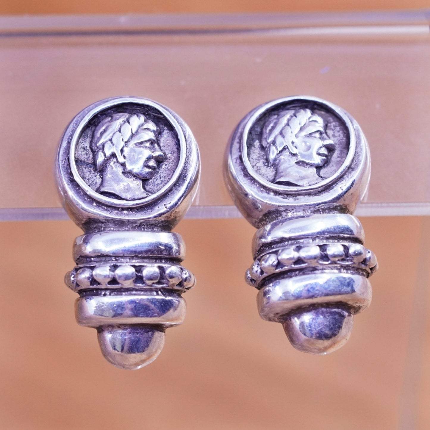 Vintage Sterling silver handmade earrings, Mexico 925 studs with beads