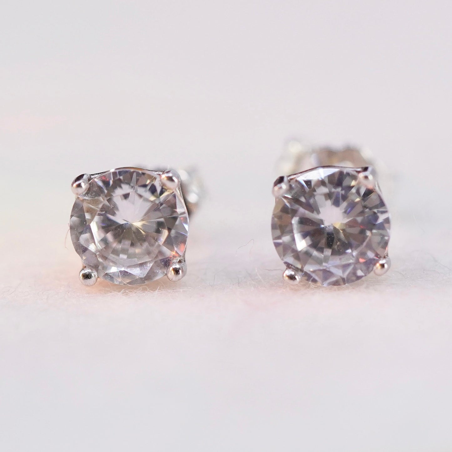 Vintage Sterling 925 silver earrings, studs with 5mm Cz