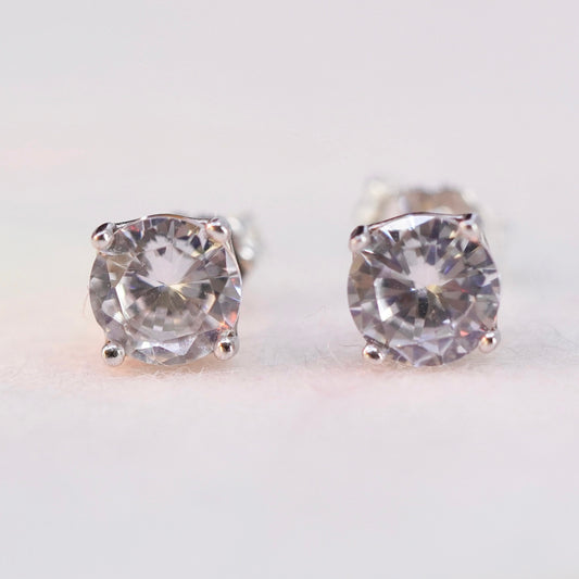 Vintage Sterling 925 silver earrings, studs with 5mm Cz