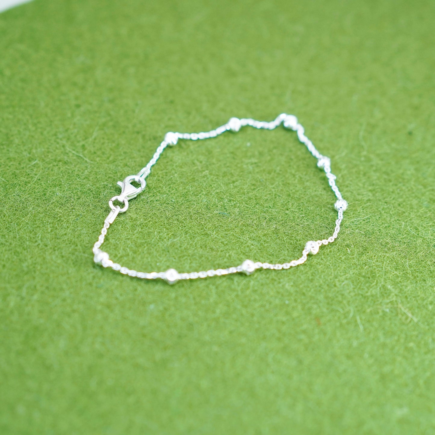 7”, 1mm, Vintage sterling silver bracelet, 925 circle chain with beads